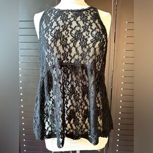 Express Black Lace Sleeveless Racerback Babydoll Top - LG